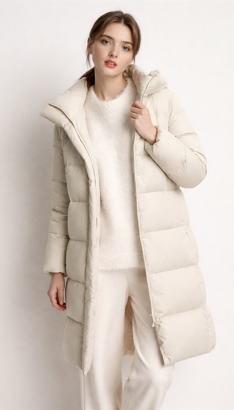 OURYE Women's Down Puffer Jacket - Knee Length in White