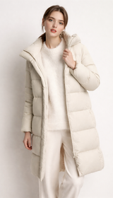 OURYE Women's Down Puffer Jacket - Knee Length in White