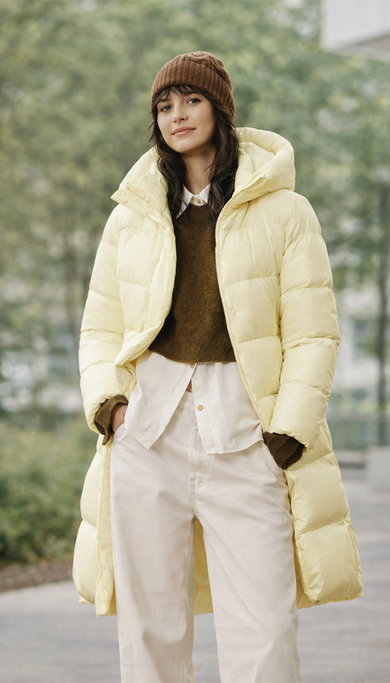 OURYE Women's Down Puffer Jacket - Knee Length in White