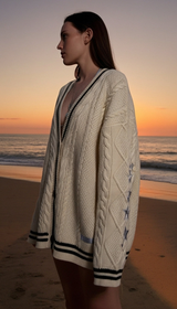 OURYE Women's Down Cardigan Sweater - Oversized in Beige