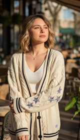OURYE Women's Down Cardigan Sweater - Oversized in Beige