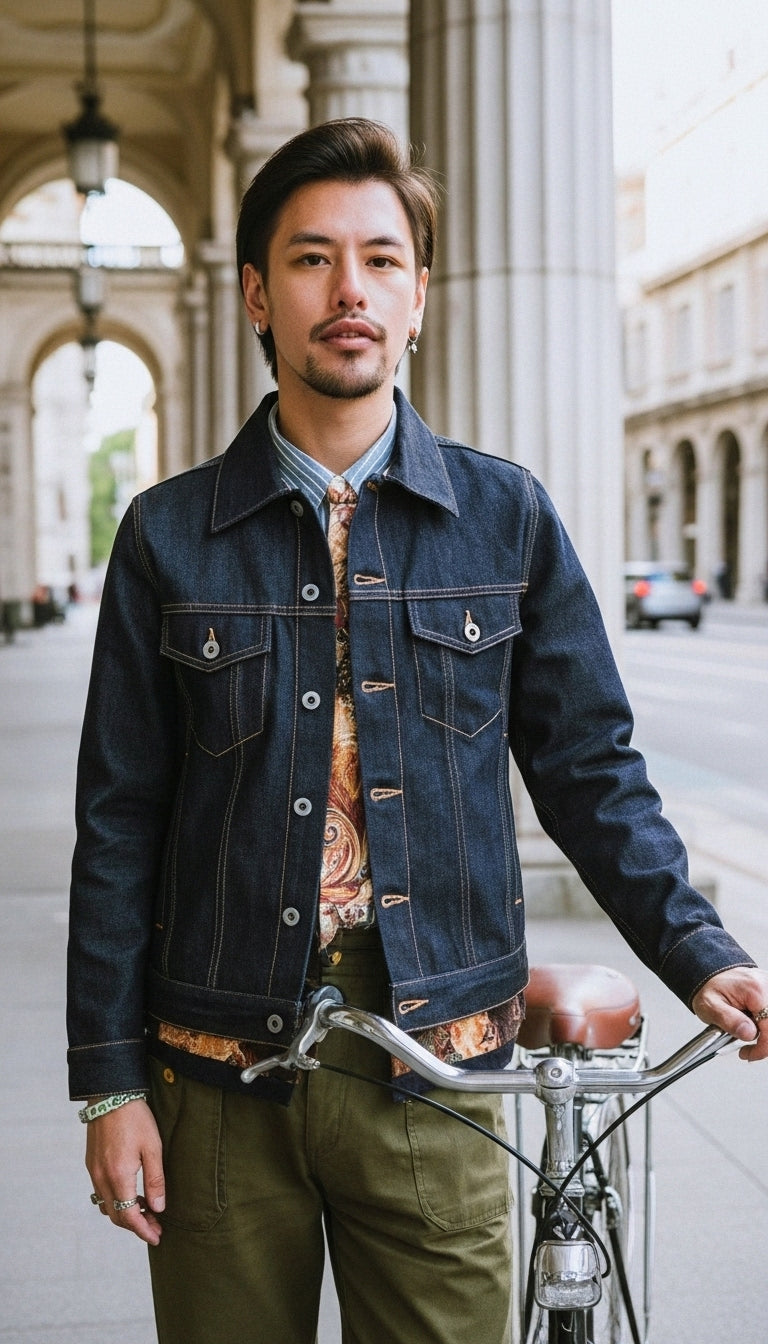 OURYE Men's Denim Hoodie Jacket - Cropped in White