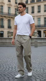 Men's Cotton Cargo Pants - Loose Fit Multi-Pocket Work Trousers