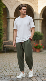 Herren lässige unifarbene Haremshose aus Baumwolle und Leinen, locker sitzende Übergröße Strandhose, Jogginghose, Herren weite Beinhose