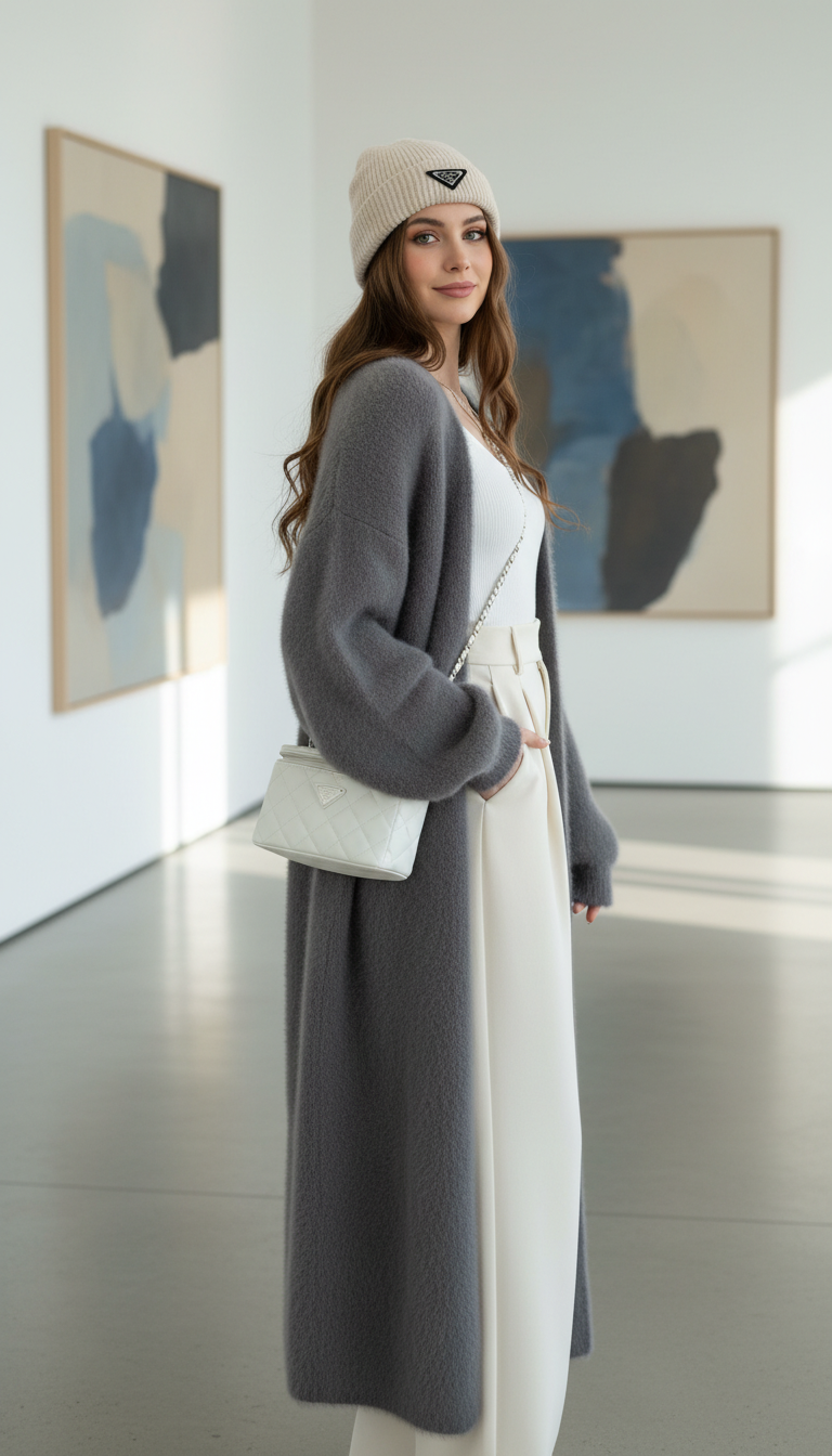 Women's Long Knitted Cardigan - Fluffy Cashmere Sweater - Image 5