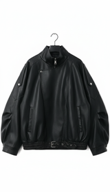 Women's Faux Leather Motorcycle Jacket - Retro Office - Side View