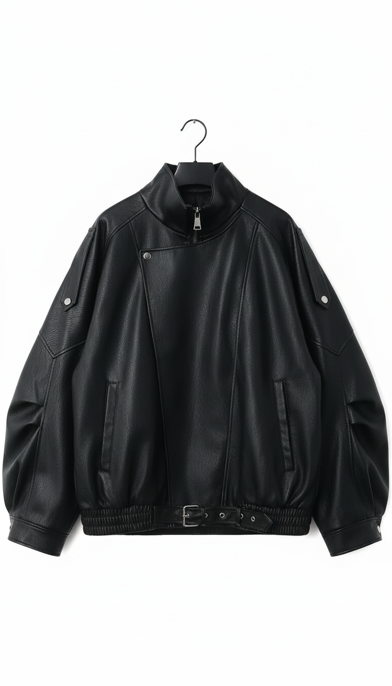 Women's Faux Leather Motorcycle Jacket - Retro Office - Side View