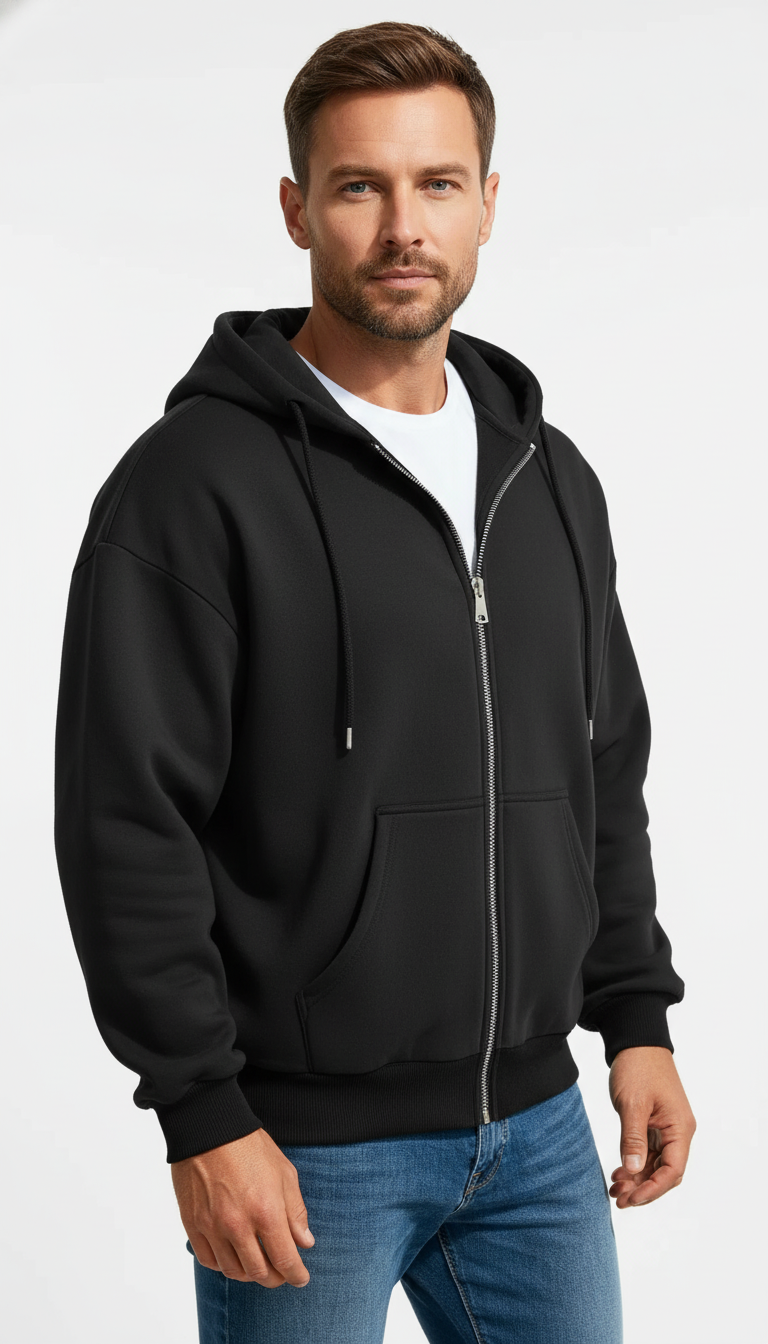 Men's Comfortable Fleece Hooded Sweatshirt Zipper Jacket Sports Shirt Long Sleeved Sweatshirt and Hooded Coat