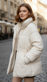 Women's Lightweight Puffer Coat - Stand Collar Jacket - Back View