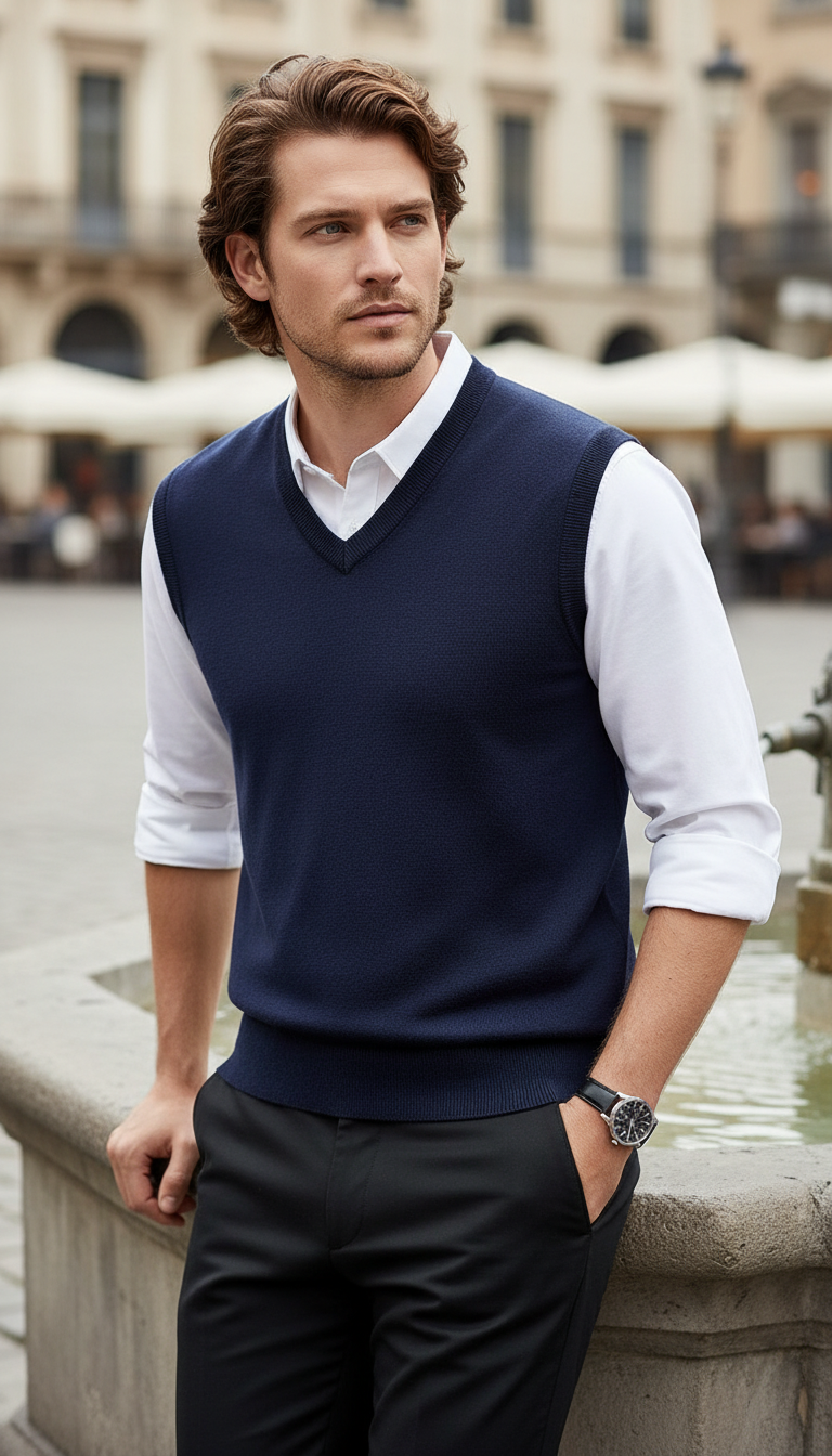 Men's Solid Colour Sweater Vest - V-Neck Sleeveless - Image 13
