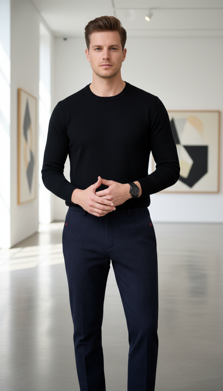 Men's Slim Fit Business Casual Pants - Elastic - Front View