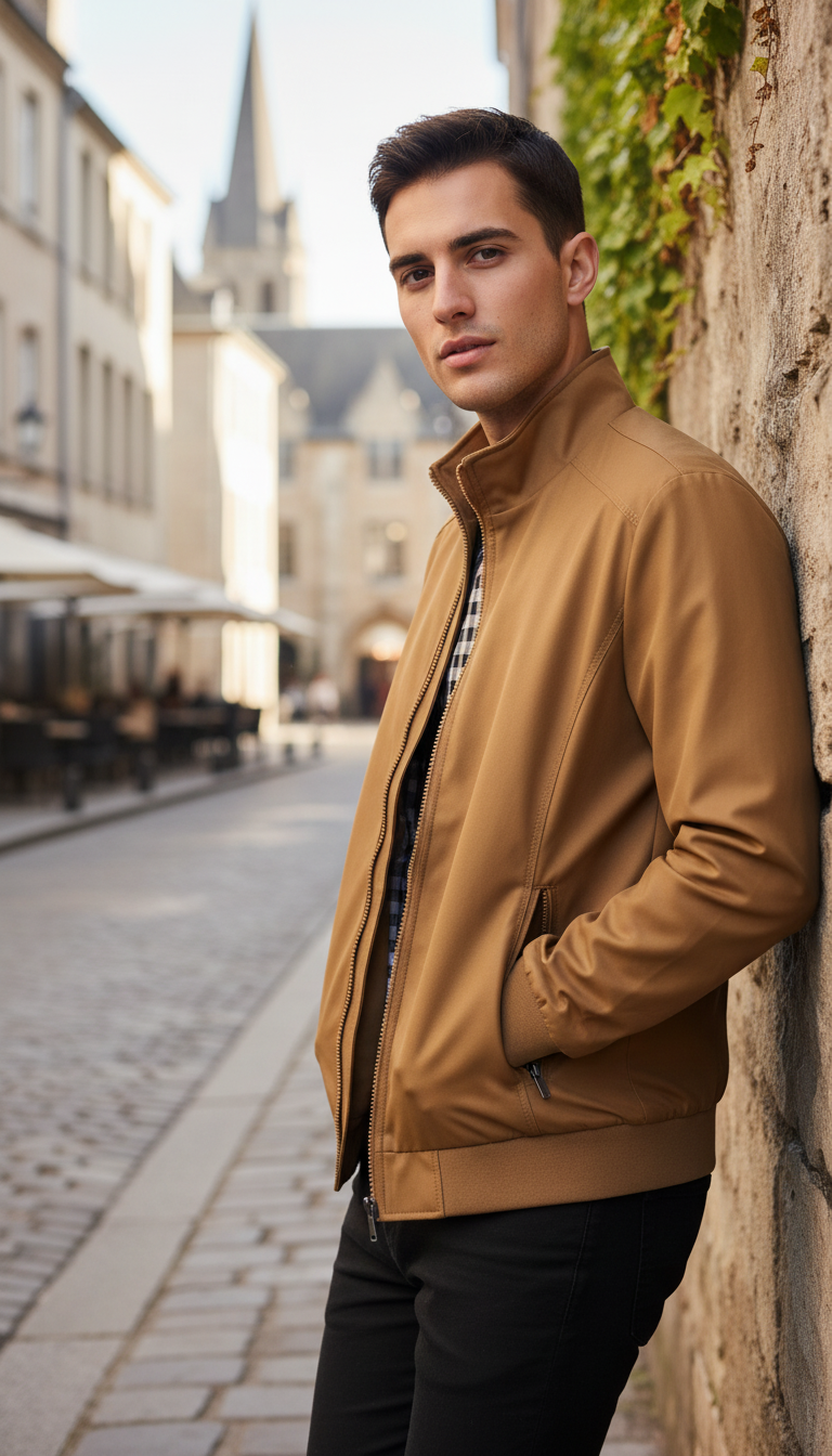 OURYE Men's Bomber Jacket - Regular Fit in Camel