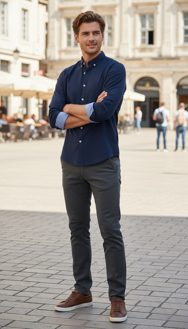 Cotton Blend Oxford Shirt – Men's Long Sleeve - Image 11