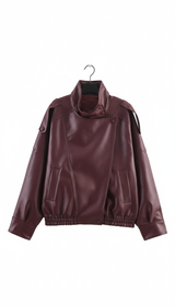 Women's Pebbled Faux Leather Moto Jacket - Casual - Side View