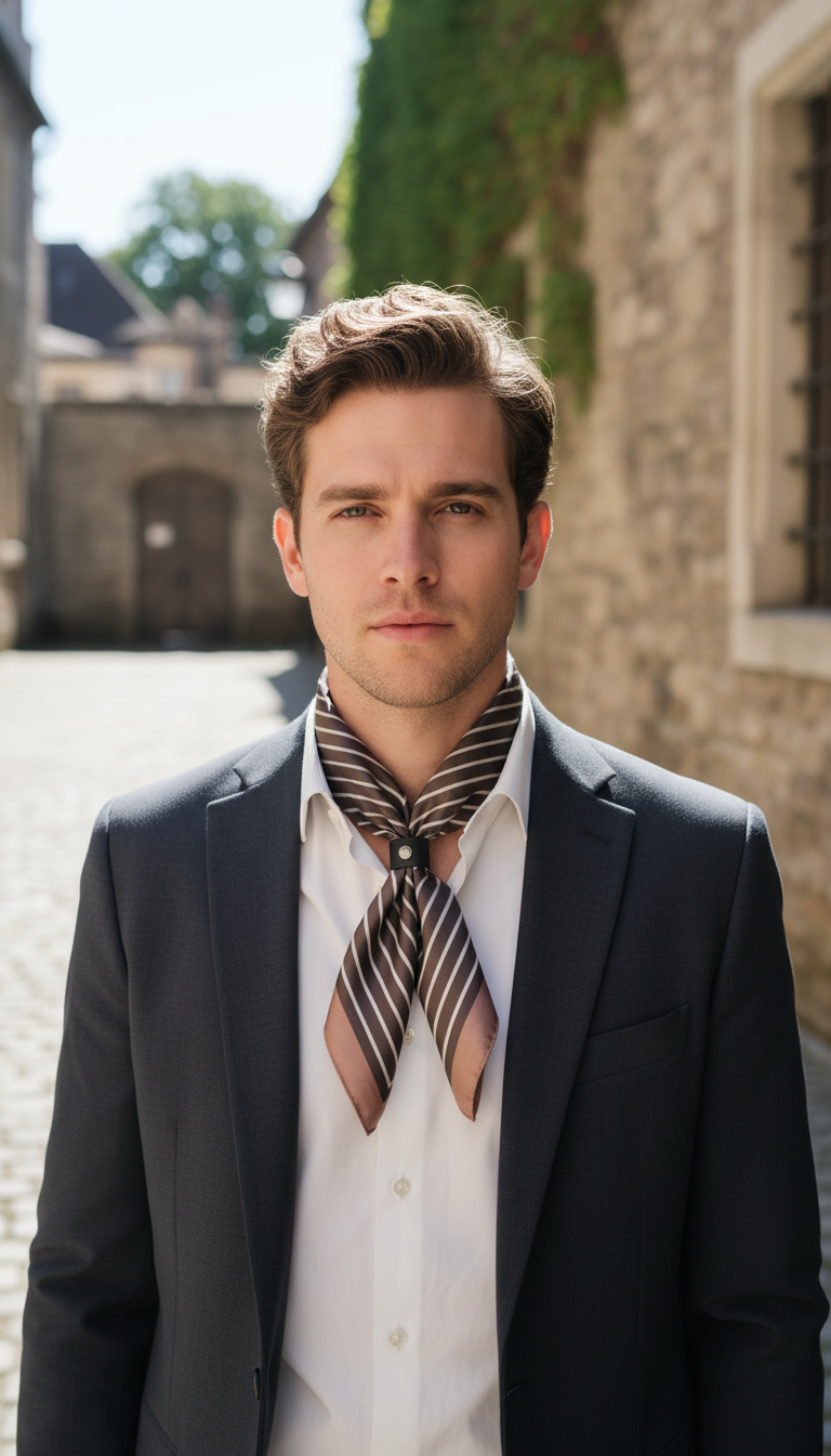 Men's Cotton Linen Scarf - Houndstooth Print Square - Back View