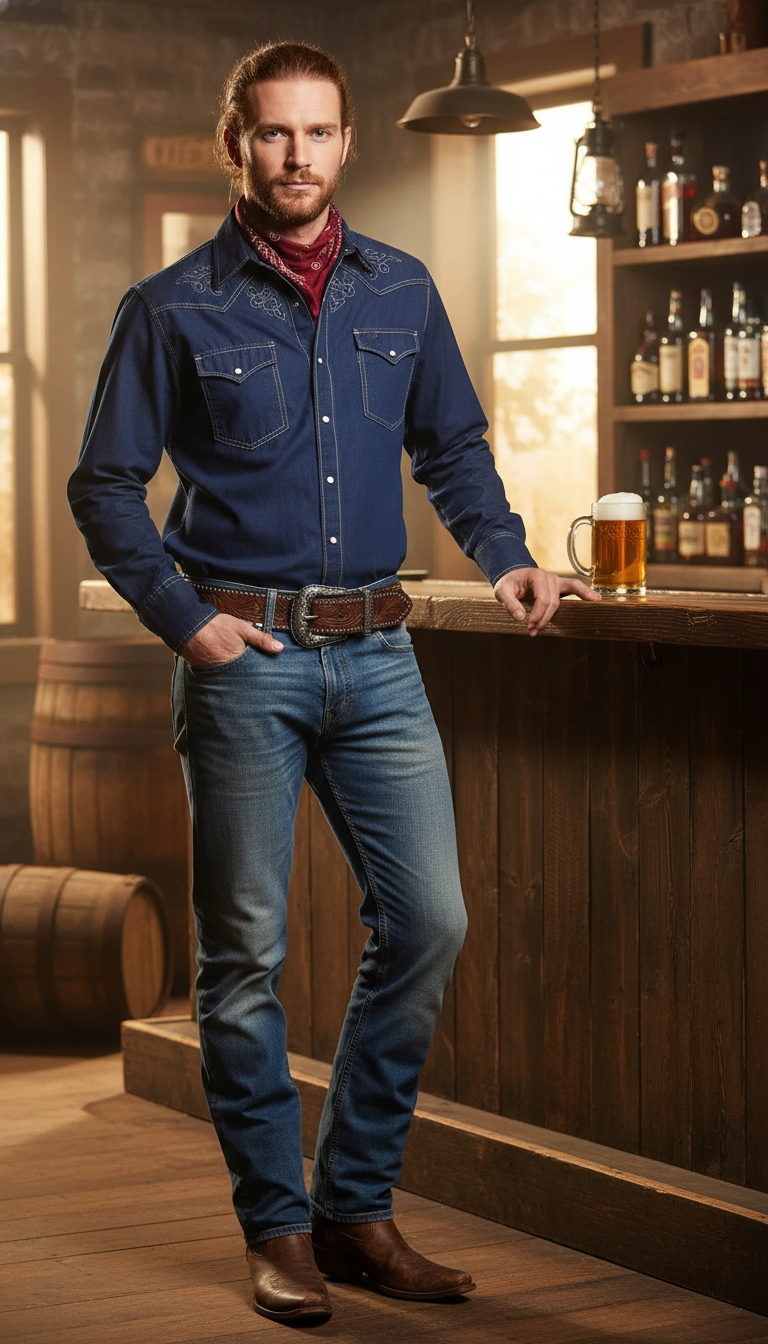 Western Cowboy PU Leather Belt - Men's Waist - Front View