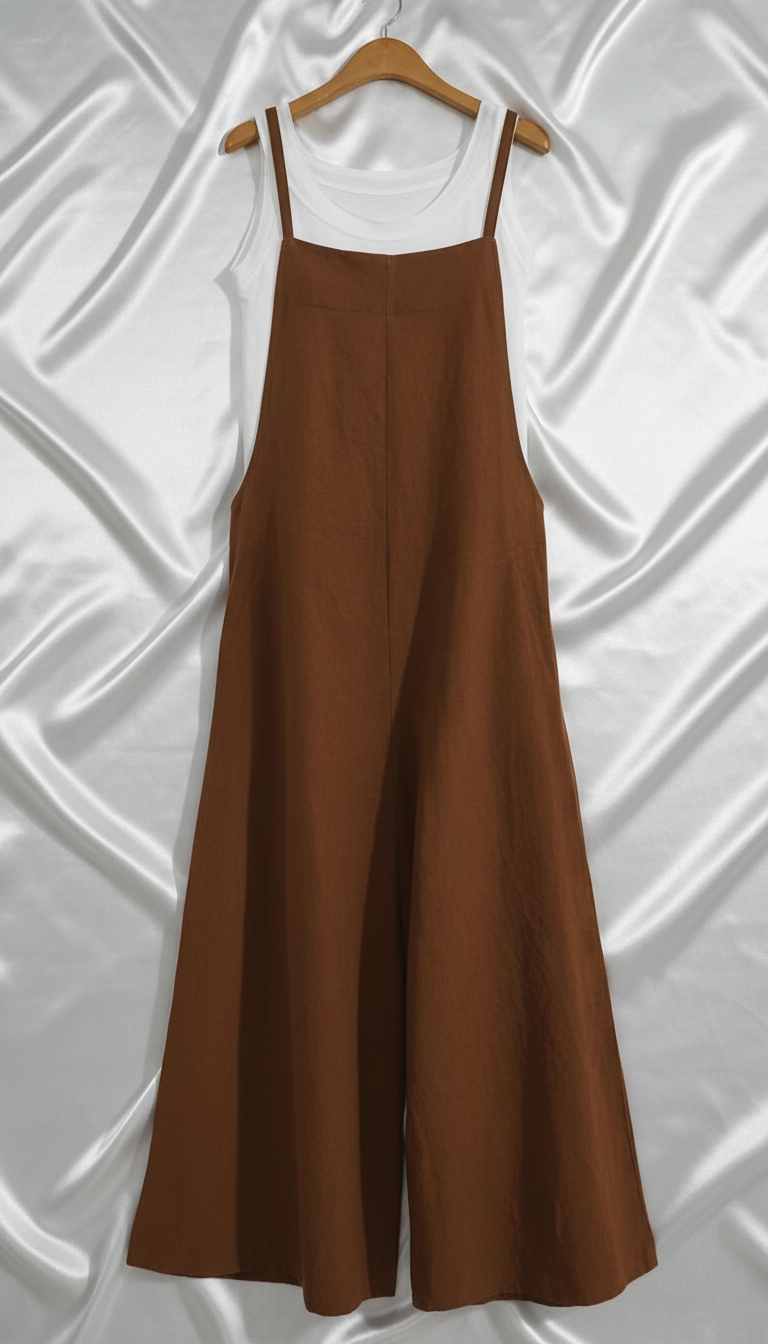 Women's Cotton Linen Wide Leg Overalls - Sleeveless - Image 5