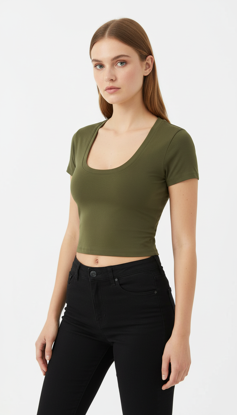 OURYE Women's Cropped Tee - Slim Fit in Stone