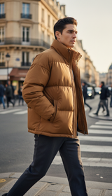 OURYE Men's Quilted Puffer Jacket - Relaxed in Camel