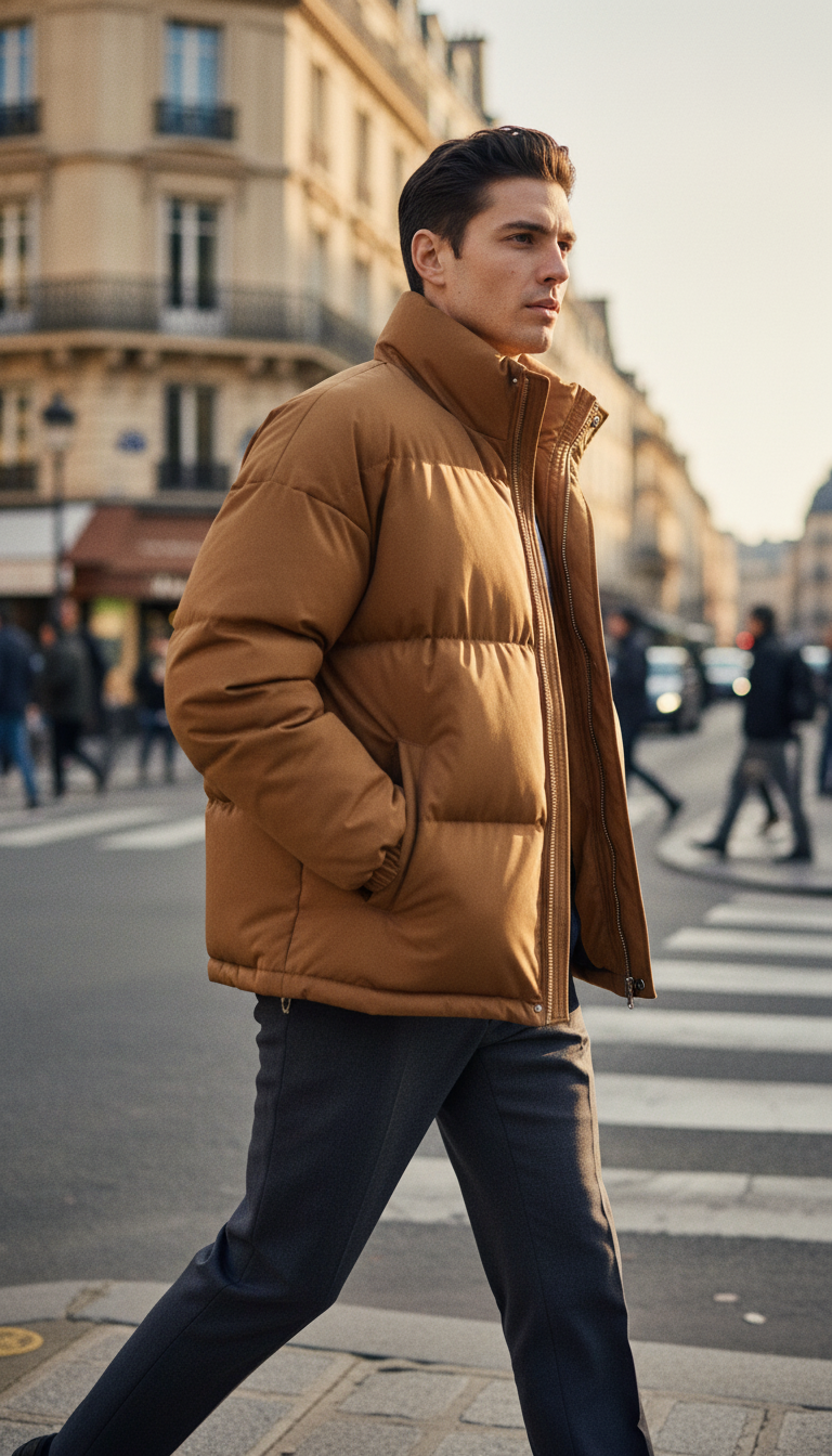 OURYE Men's Quilted Puffer Jacket - Relaxed in Camel