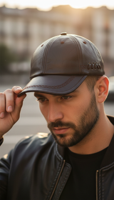 Unisex Leather Baseball Cap - Snapback with Warm - Back View