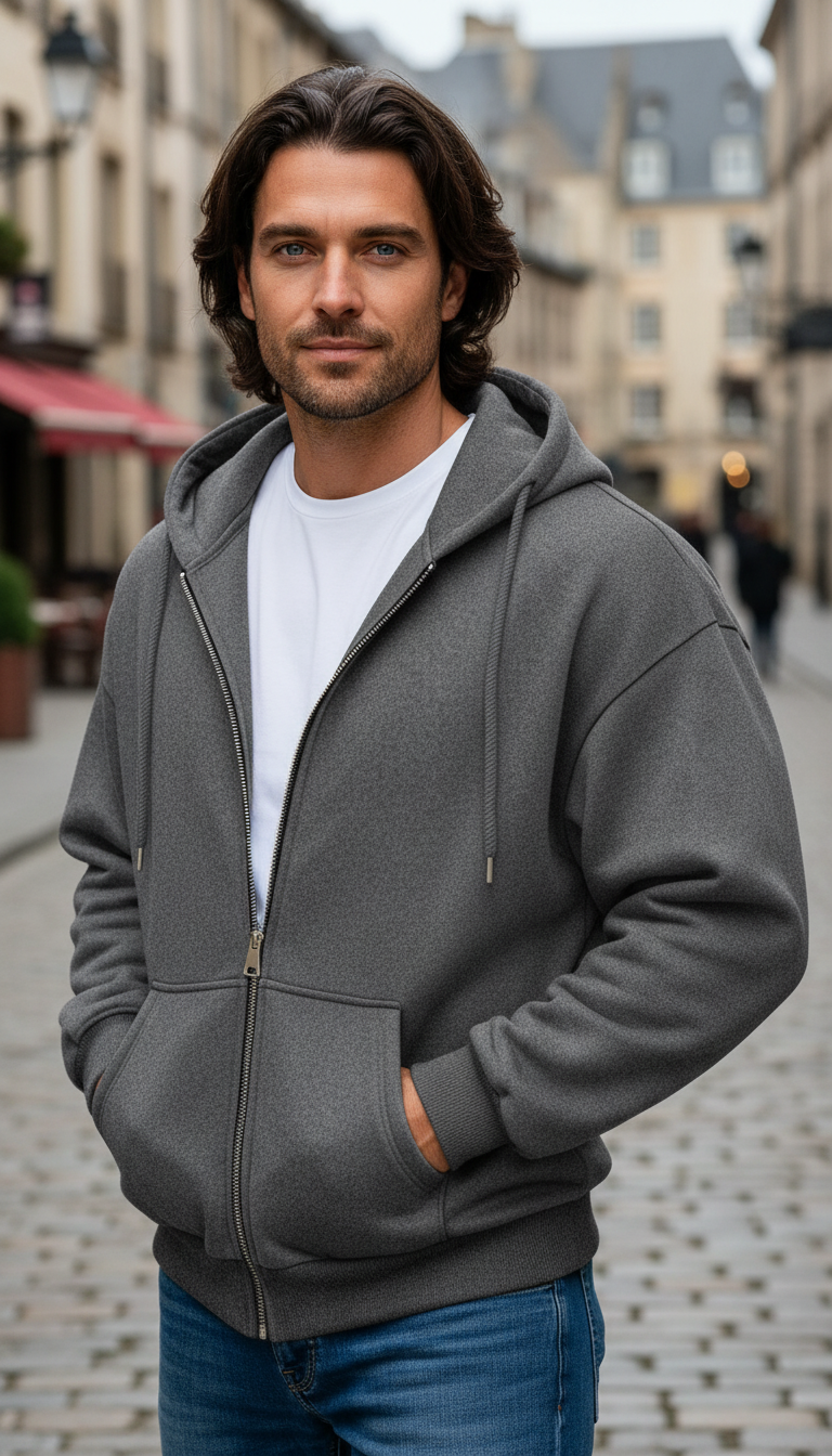 Men's Comfortable Fleece Hooded Sweatshirt Zipper Jacket Sports Shirt Long Sleeved Sweatshirt and Hooded Coat