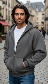 Men's Comfortable Fleece Hooded Sweatshirt Zipper Jacket Sports Shirt Long Sleeved Sweatshirt and Hooded Coat