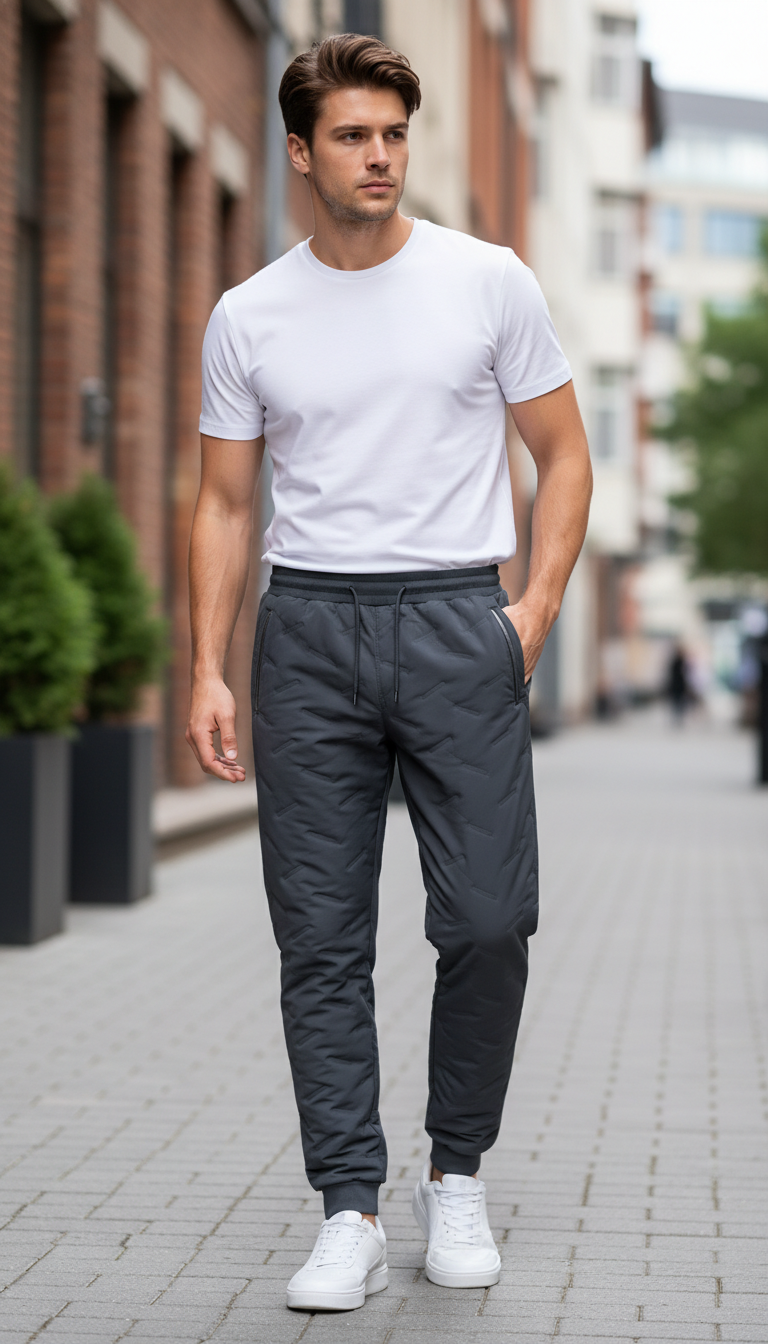 Men's Down Cotton Pants - Waterproof Thicken Fleece - Front View
