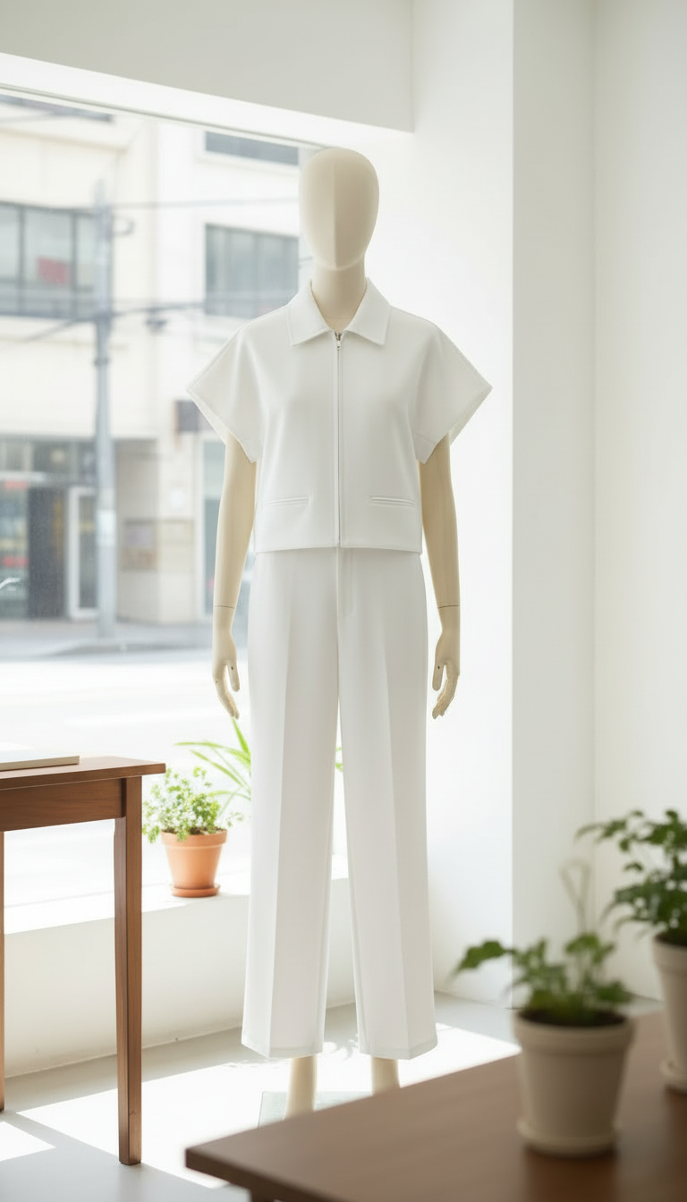 Women's 2-Piece Summer Set - Lapel Zipper Short Sleeve Top & Wide Leg Pants