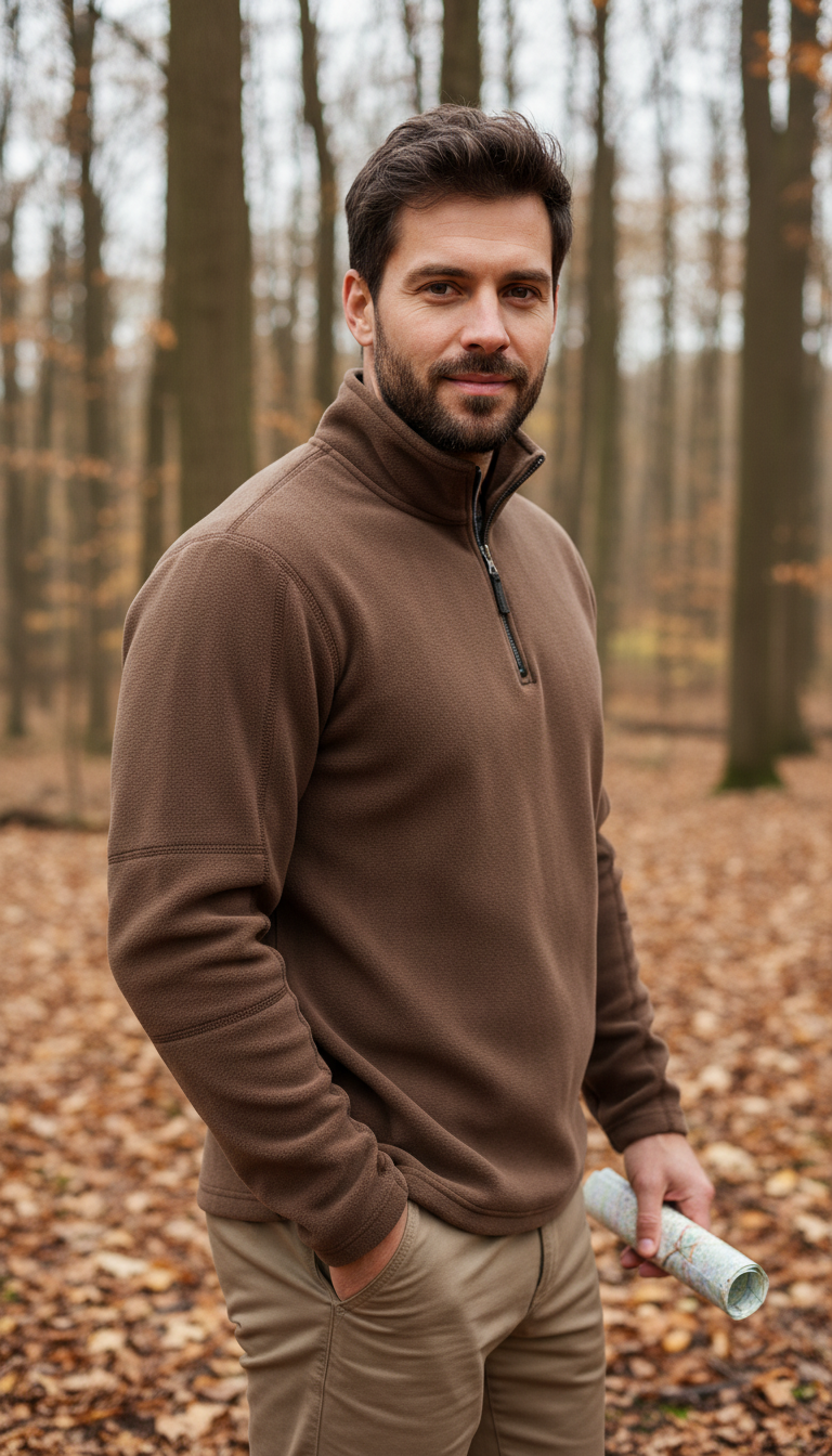 Men's Thicken Warm Fleece Jacket - Zipper Neck - Side View