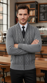 Men's Premium Cashmere Knit Coat - Thermal Jacket - Front View