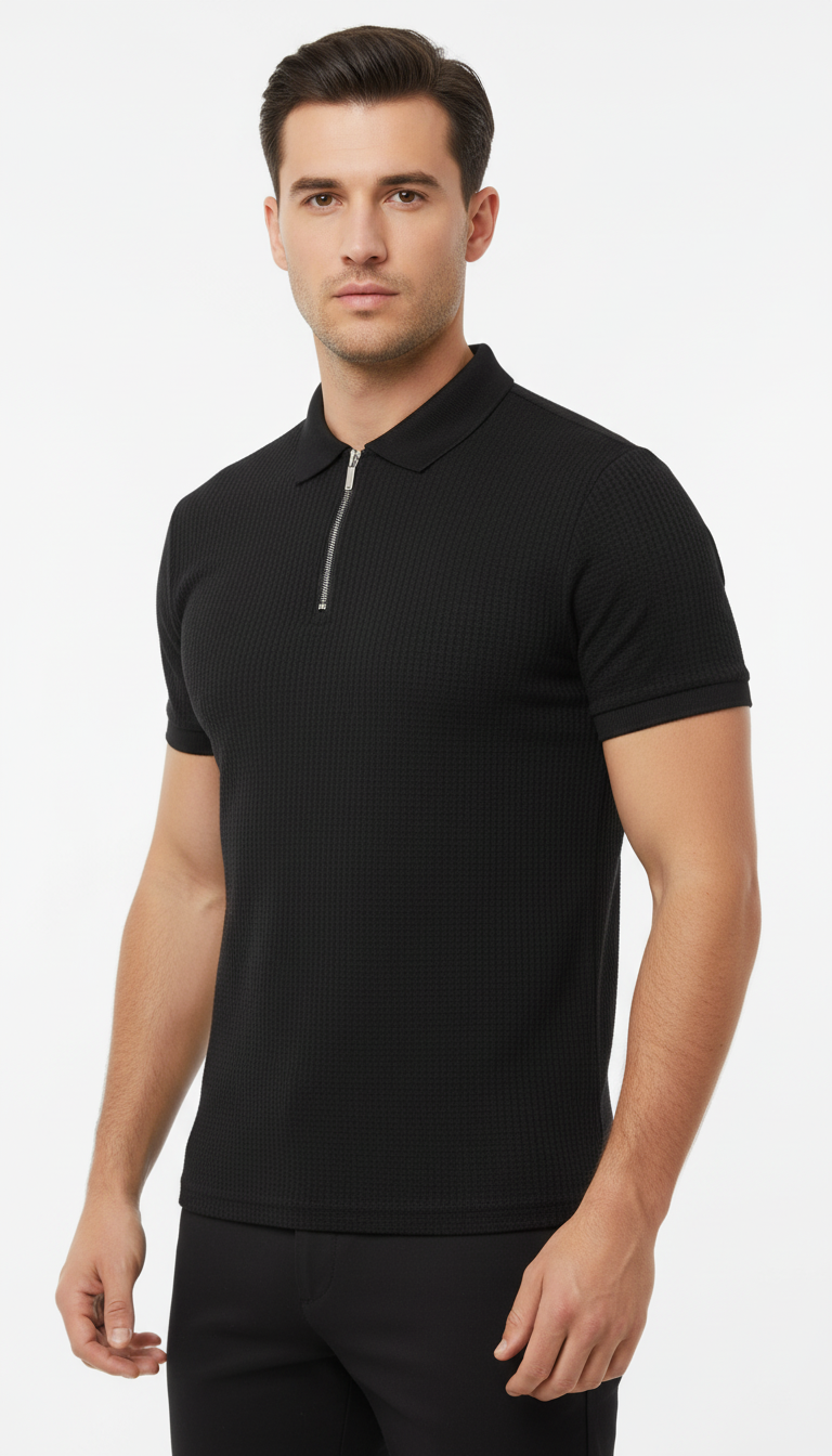 OURYE Men's Waffle Knit Two-Piece Set - Regular Fit in Black