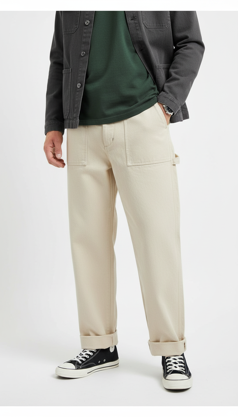 OURYE Men's Cotton Jeans - Straight Leg in White