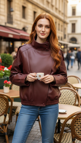 Women's Pebbled Faux Leather Moto Jacket - Casual - Image 5