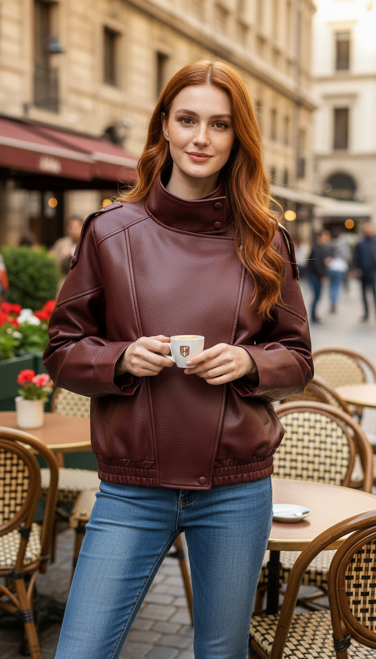 Women's Pebbled Faux Leather Moto Jacket - Casual - Image 5