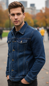 Men's Solid Denim Jacket - Slim Fit Vintage - Back View