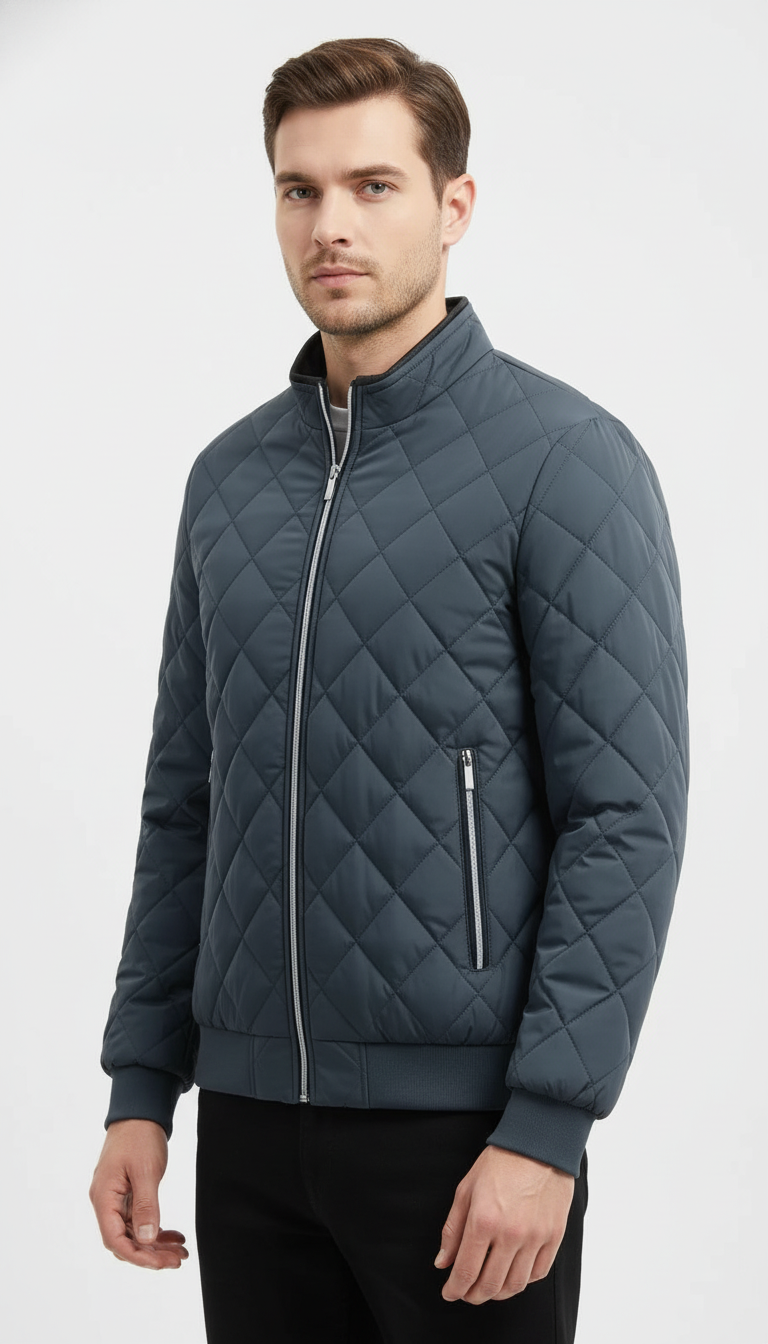 OURYE Men's Quilted Bomber Jacket - Slim Fit in Black