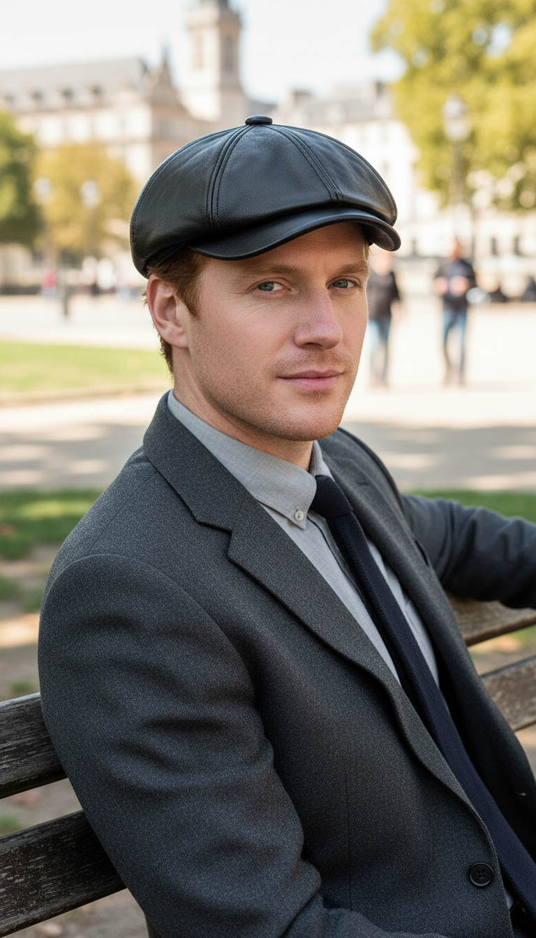 Men's Genuine Leather Beret Hat - Cowhide Duck - Image 5