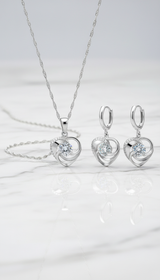 Sterling Silver Heart Necklace and Earring Set - - Side View