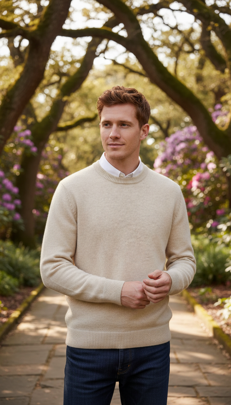 Premium Cashmere O-Neck Pullover – Men's Oversized Knit - Back View