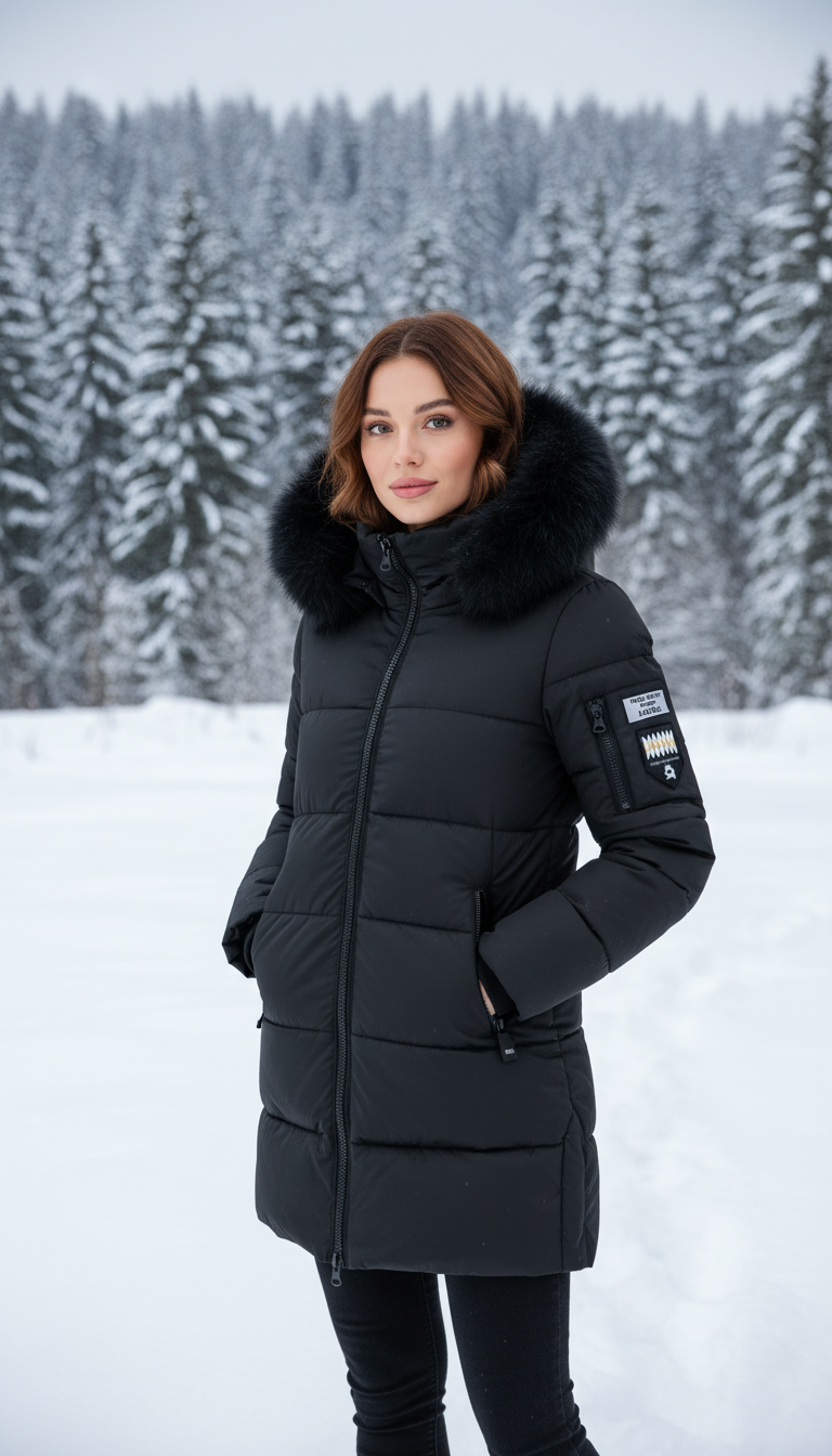 Women's Long Fur Collar Hooded Parka - Elegant - Image 5