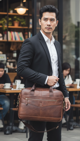 Genuine Leather Briefcase – Men's 14-Inch Laptop Messenger - Back View