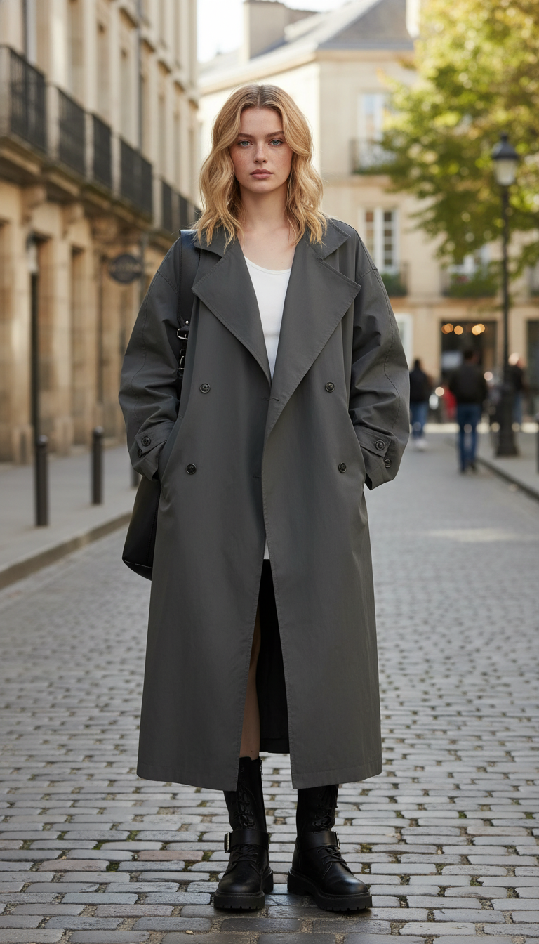OURYE Women's Trench Coat - Double-Breasted in Cream