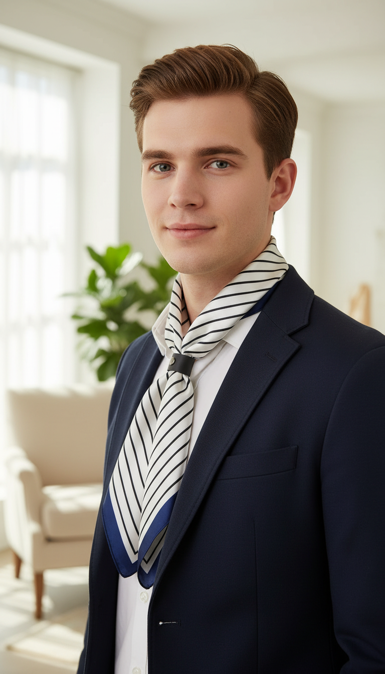 Men's Cotton Linen Scarf - Houndstooth Print Square - Side View
