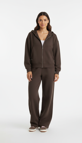 Women's Hooded Tracksuit Set - Zip-Up Jacket & Wide-Leg Pants Outfit