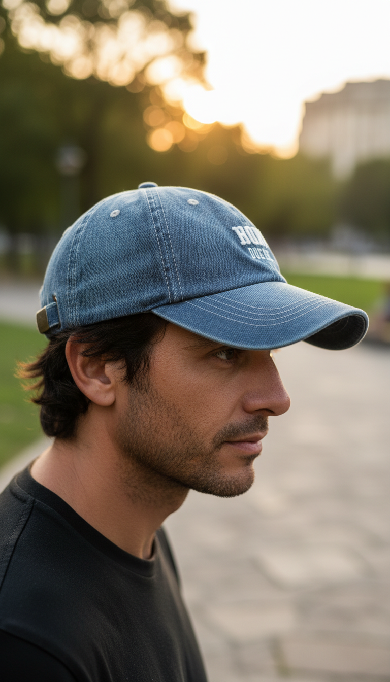 Denim Baseball Cap – Embroidered Letter Snapback Hat - Front View
