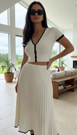 Women's 2-Piece V-Neck Crop Top & Pleated Midi - Front View