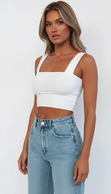 Women's Square Neck Crop Top - Backless Sleeveless Summer Tank