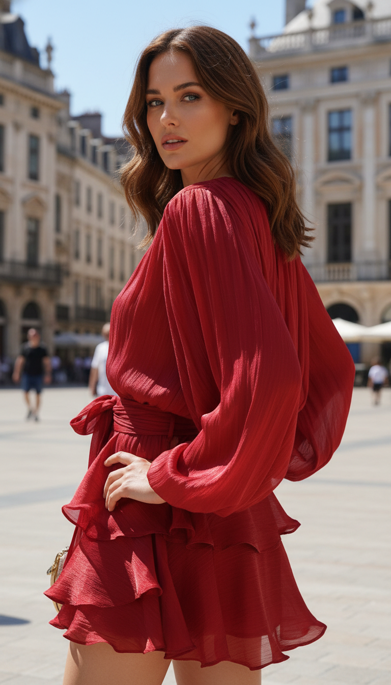 Lace-Up Tunic Dress – Women's Loose Fit V-Neck - Image 7