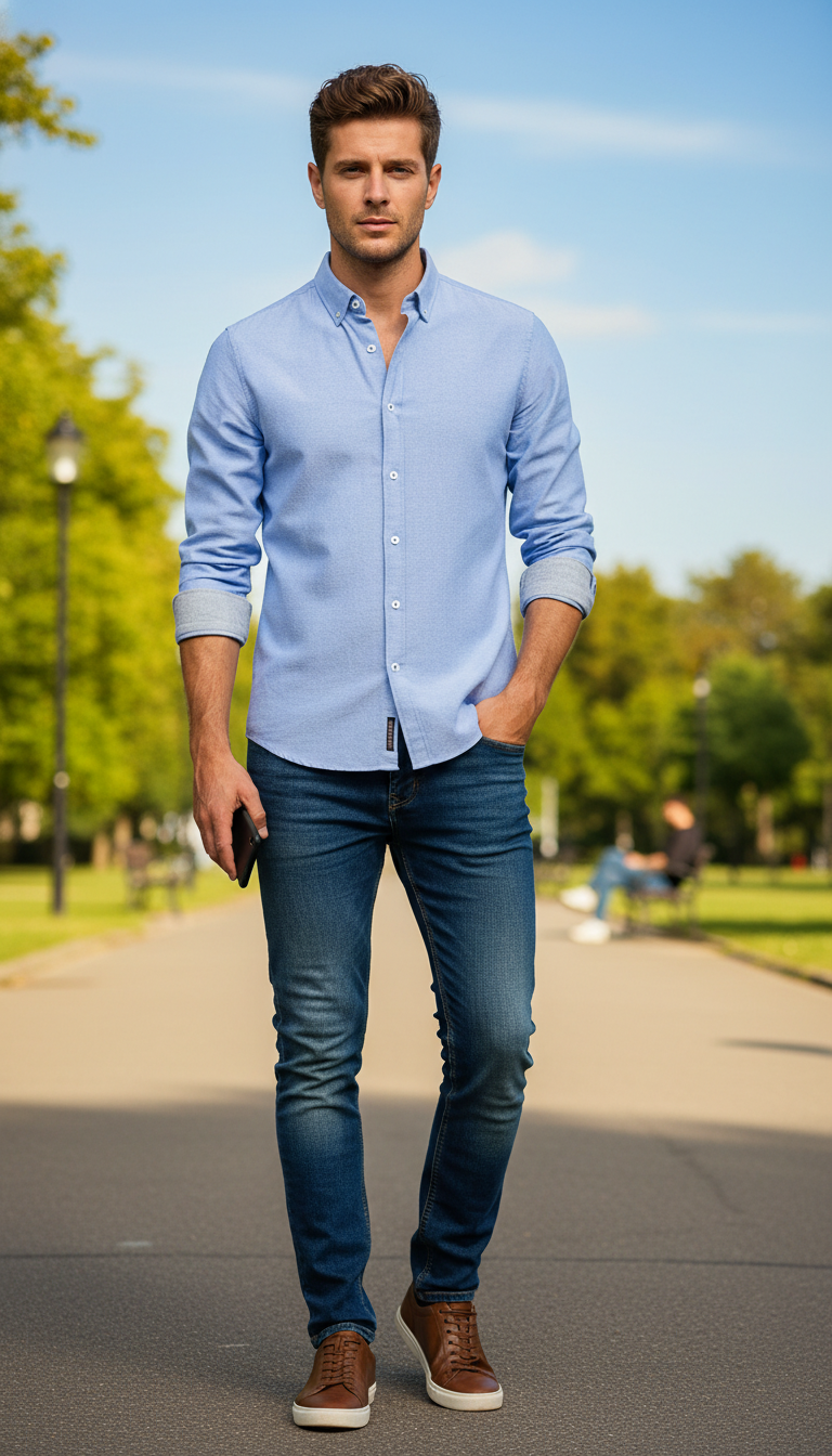 Cotton Blend Oxford Shirt – Men's Long Sleeve - Image 6